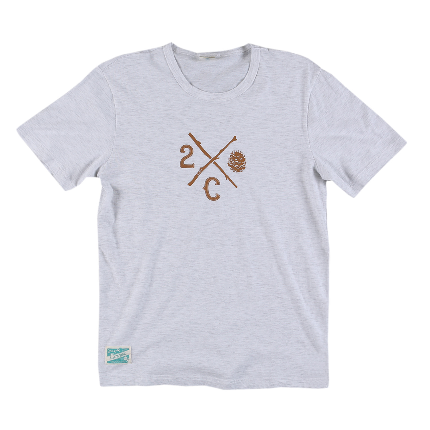 세컨드코너 2C 남성 반팔 티셔츠 / 그래픽 티셔츠 / 라운드넥 반팔티 Pinecone - White