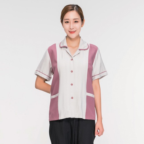 여성 여름 반팔 라운드 카라 미화복 청소복 (SSW-8018)