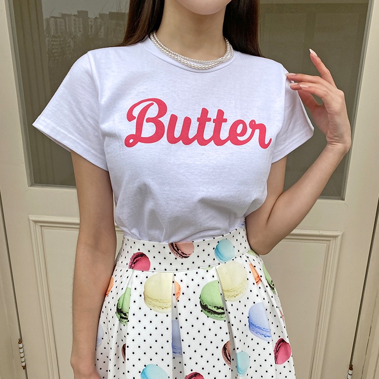 버터 레터링 프린팅 반팔 티셔츠