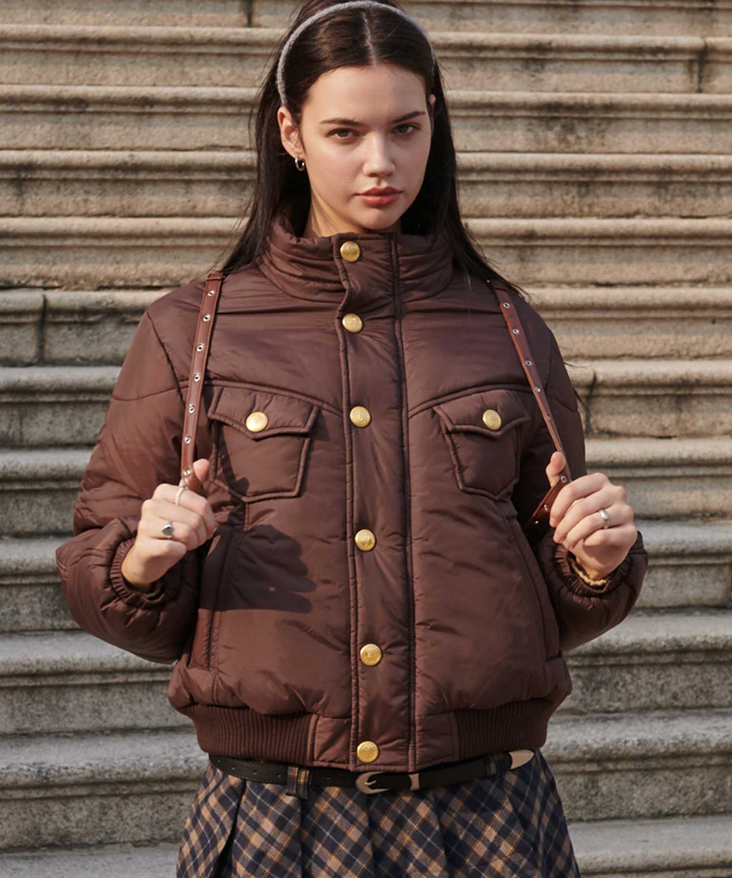 Eden Puffer Jacket-Brown