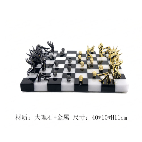 모던 심플 대리석판 크리스털 메탈 기하학 장식 모델하우스 고급 chess