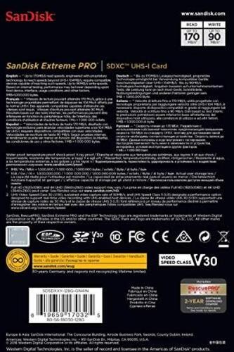 샌디스크 128GB Extreme PRO SDXC UHS-I 카드 미국-638023