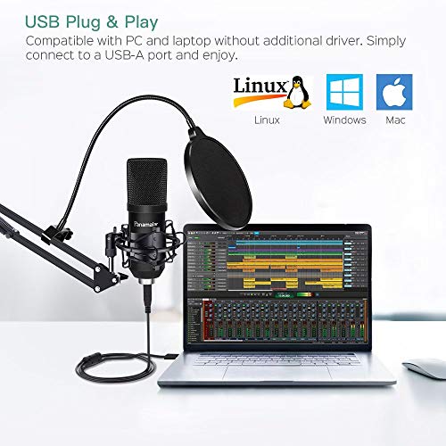 파나마 USB 콘덴서 마이크 키트 192Khz 24Bit 스튜디오 녹음 마이크 PC 스트리밍 카디오이드 마이크 578345 미국출고 마이크