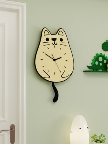 고양이 벽시계귀여운 흔들기 캐릭터 벽시계 패션 귀여운 고양이 시계 거실-519655