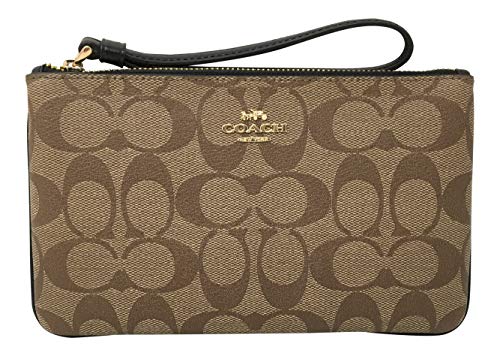 여자코치가방 백 Coach Signature PVC Large Wristlet Khaki Black F58695  미국출고-560292