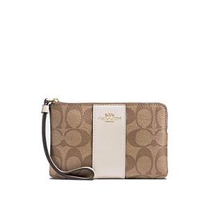 여자코치가방 백 Coach Signature PVC Small Corner Zip Wristlet Khaki Chalk F58035  미국출고-560275