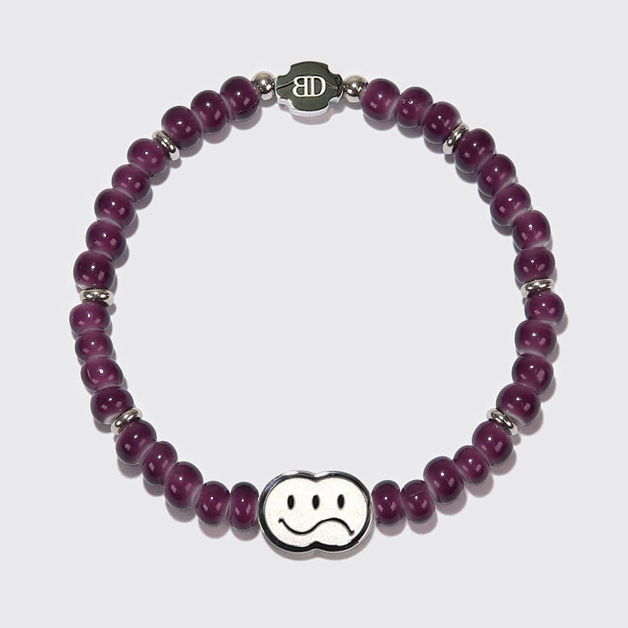 S(ad)mile 비즈 팔찌 (딥퍼플) [6mm 화이트허츠]S(ad)mile Beads Bracelet (Deep Purple) [6mm White Hearts]