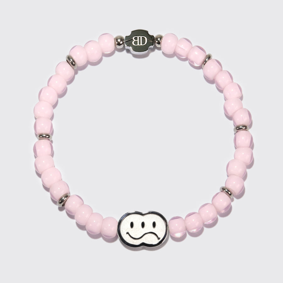 S(ad)mile 비즈 팔찌 (파스텔 핑크) [6mm 화이트허츠]S(ad)mile Beads Bracelet (Pastel Pink) [6mm White Hearts]