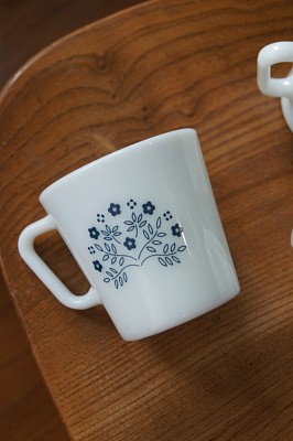 (3개입고) Pyrex Gold(Blue) Flower Mug