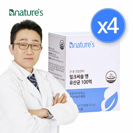 비네이쳐스 밀크씨슬 앤 유산균 100억 500mg x 60정[4통] / 간영양제, 장건강, 실리마린, 100유산균