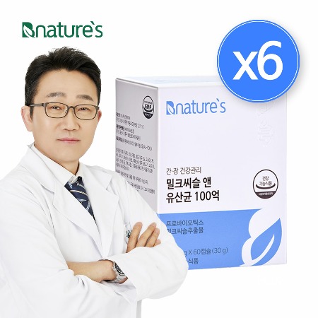 비네이쳐스 밀크씨슬 앤 유산균 100억 500mg x 60정[6통] / 간영양제, 장건강, 실리마린, 100유산균