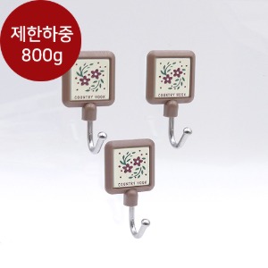 HK 컨츄리사각후크 브라운 S (3개입) 800g [HK006B] 주방고리 옷걸이 수납후크