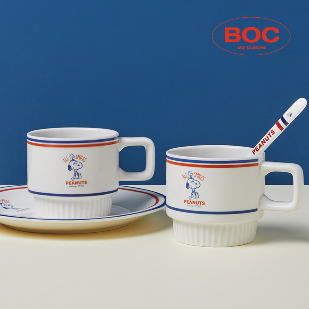 Snoopy Vintage Mug Coppel Set (Mug 300ml 2P + circular dish 1p + spoon 1p)