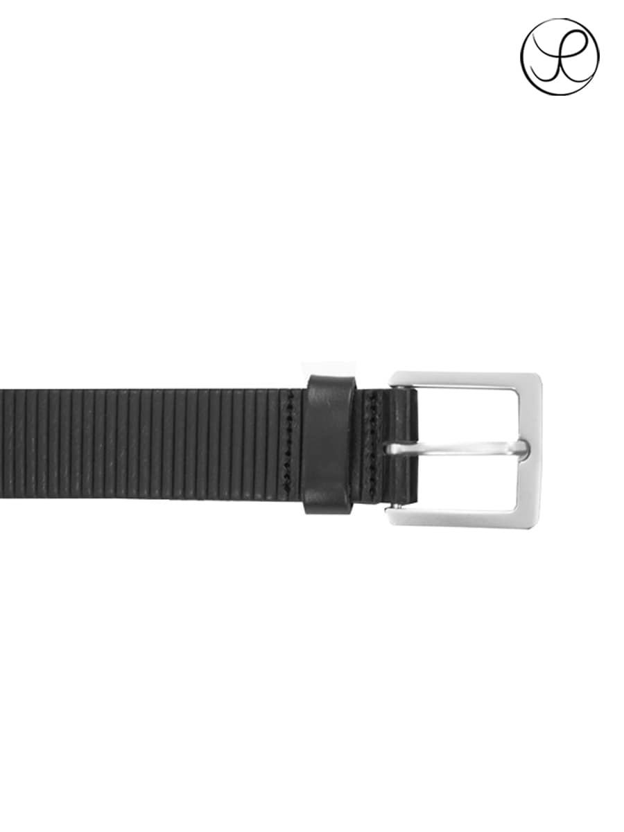 [Yue] Vertical line leather belt-Black