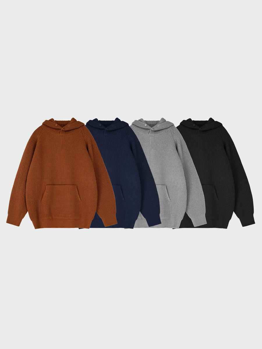 Rung knit button hoody (4color)