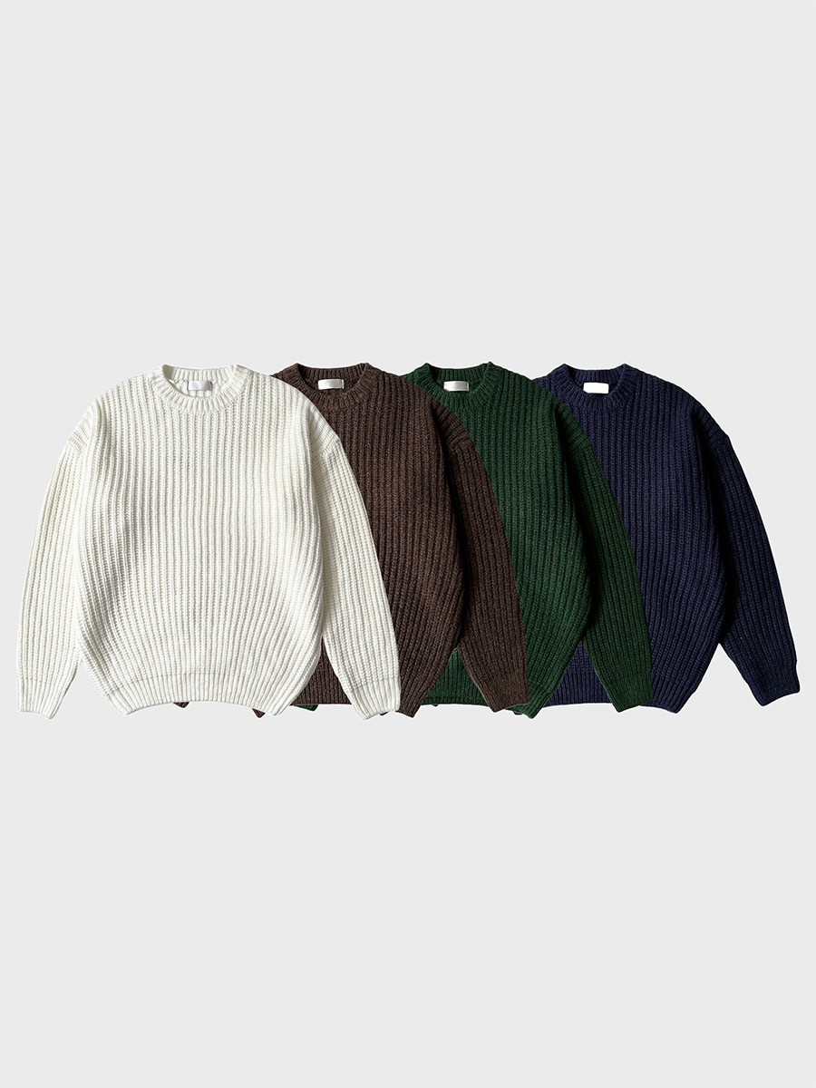 [Wool/ゆるいおすすめ] Haz over round knit (4color)