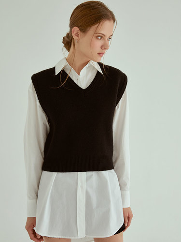 Simple Wool Knit Vest(Black)
