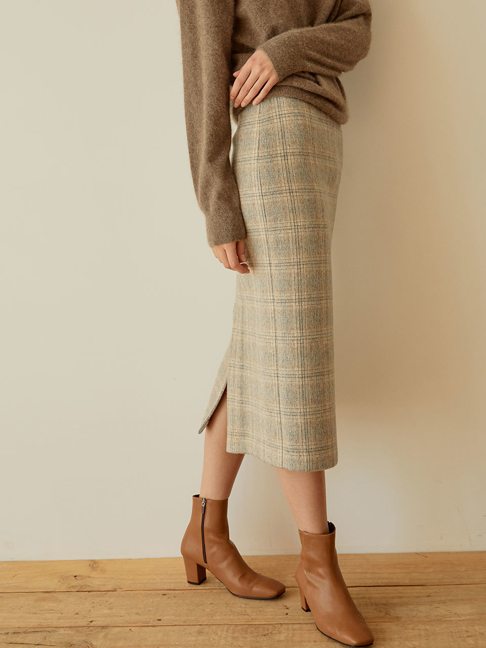 Warm Check Midi Skirt(Gray)