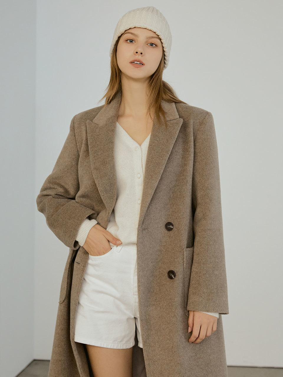 Standard cashmere double long coat (brown)