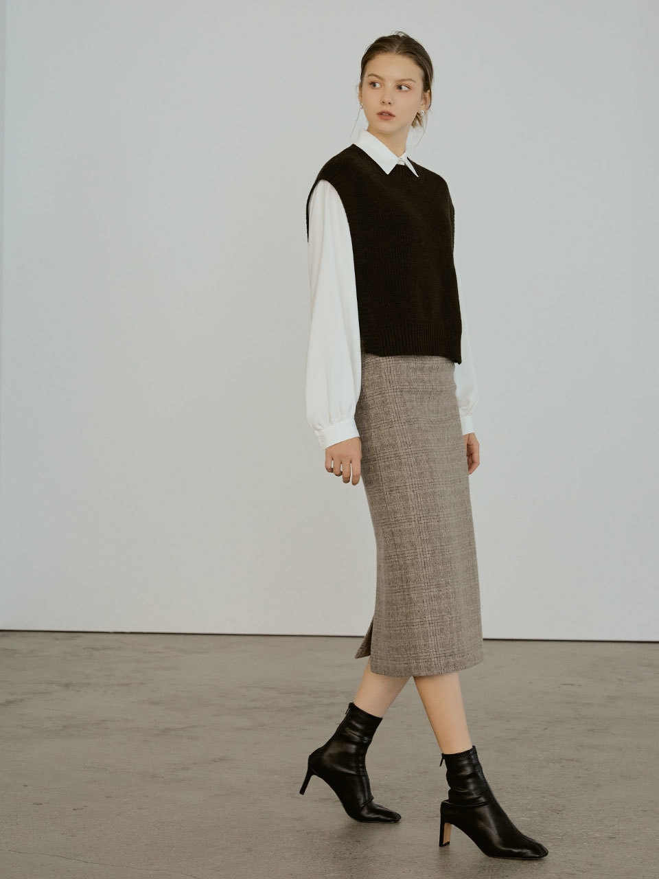 Warm Check Midi Skirt(Brown)