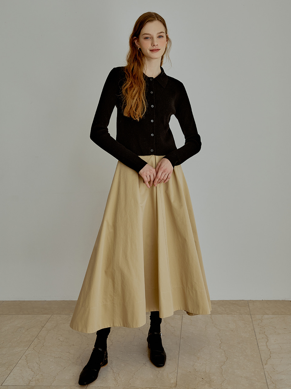 Wave flare skirt (beige)