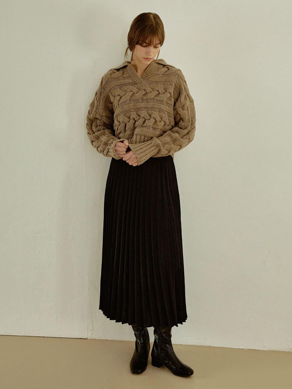 Cherish pleats long skirt (black)