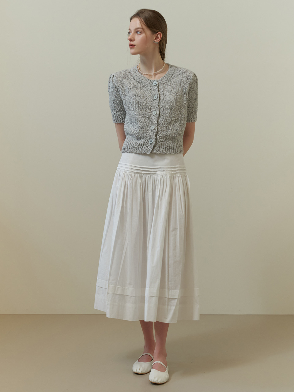 Powder pintuck skirt (white)