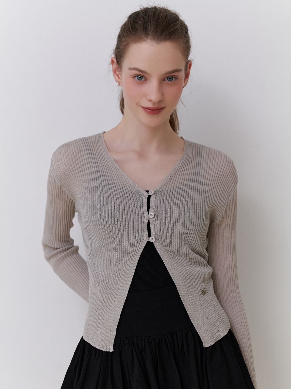 Linen 3 button cardigan (gray)
