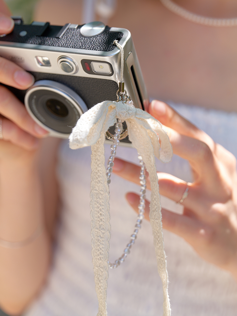 Bead ribbon key-ring (natural)