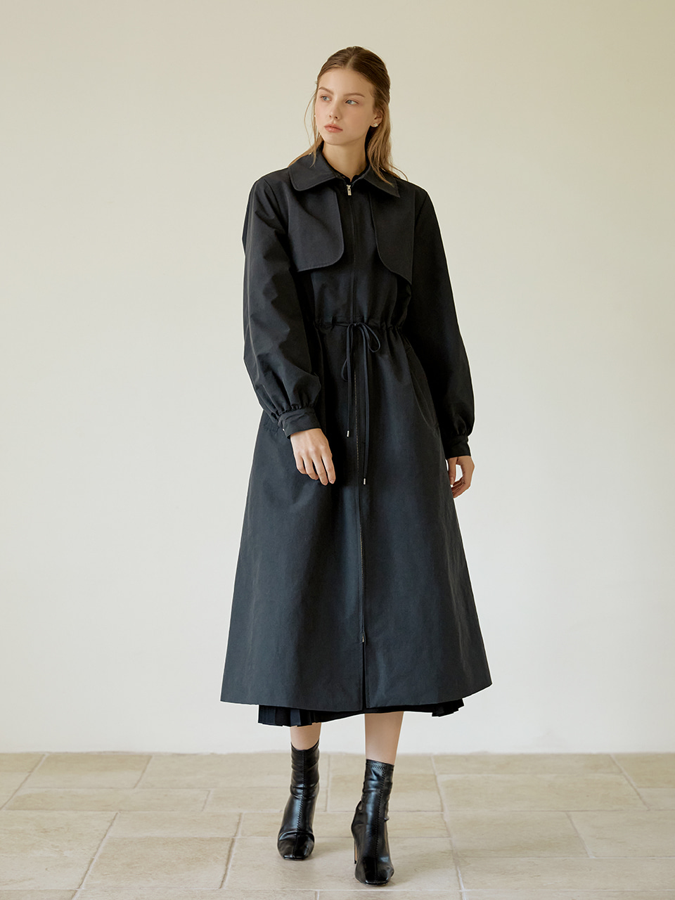 2-way string trench coat (navy)