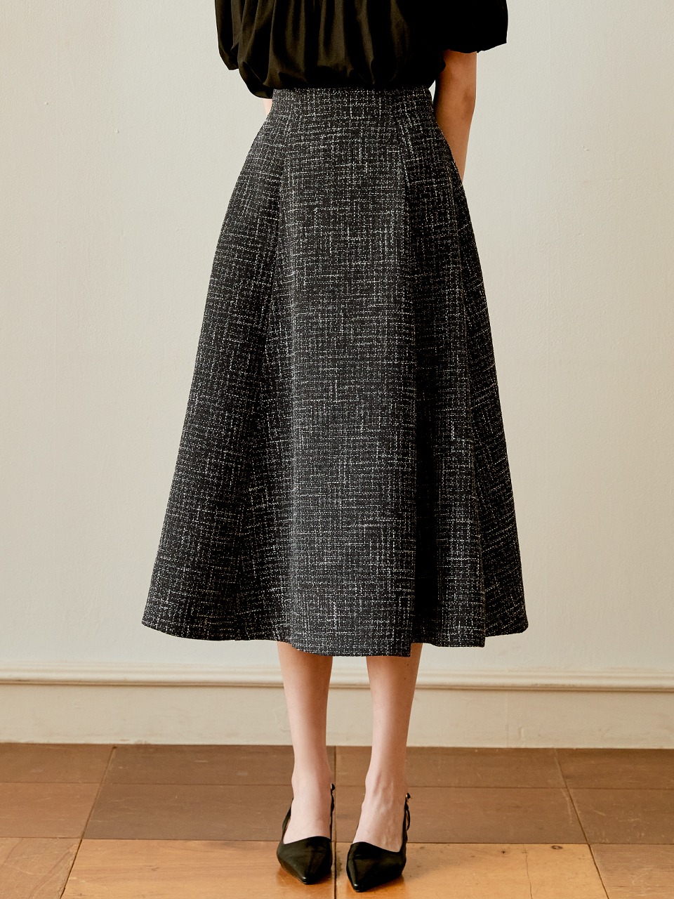 Classic tweed flare skirt (navy)