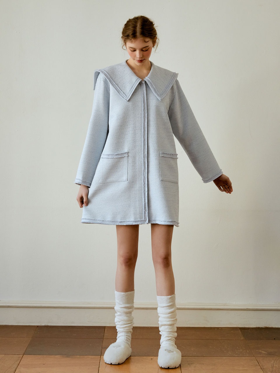 Sailor collar tweed jacket ops (sky blue)