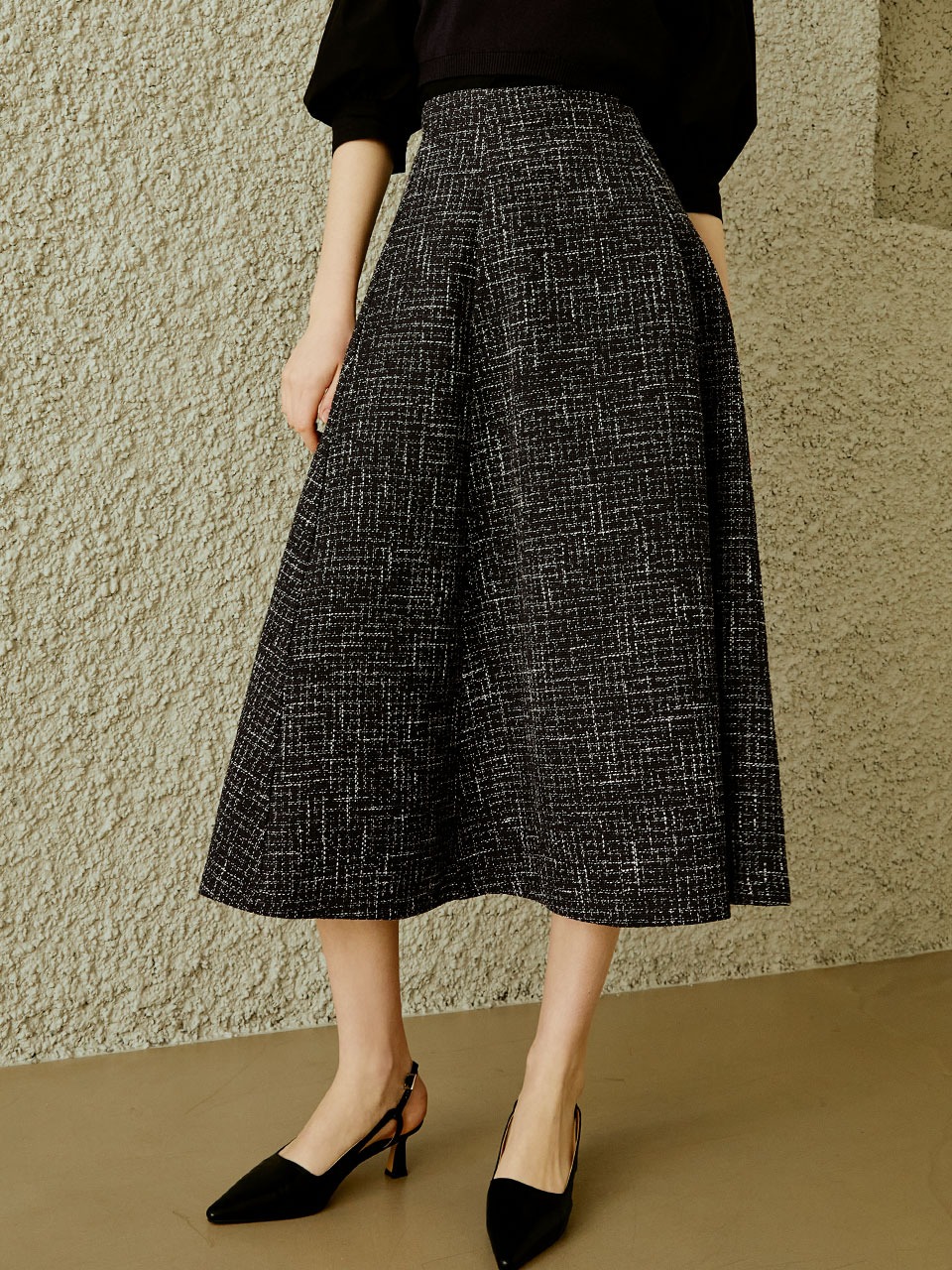 Classic tweed flare skirt (black)