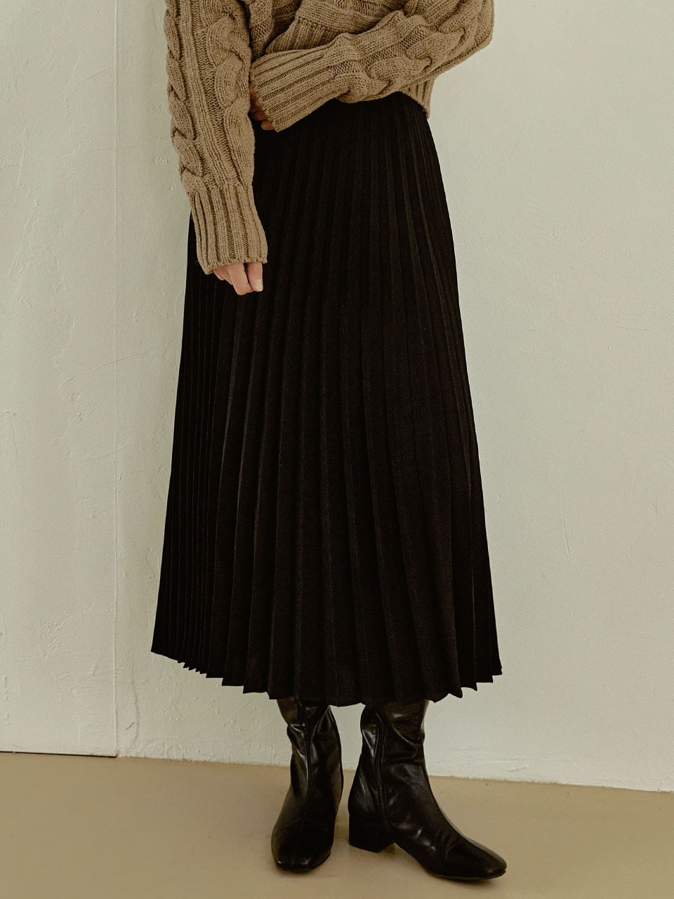 Cherish pleats long skirt (black)