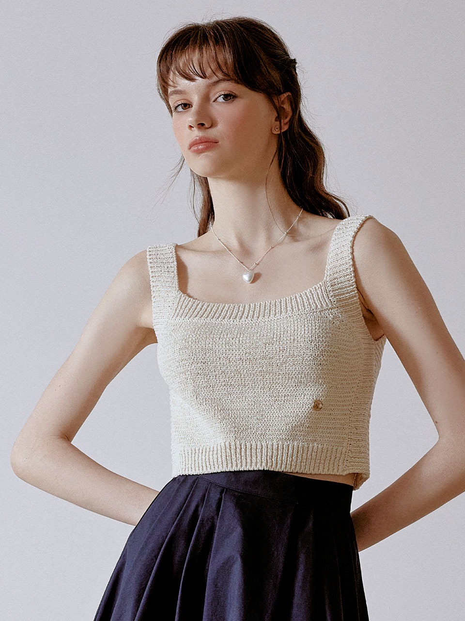 Rub knit sleeveless (cream beige)
