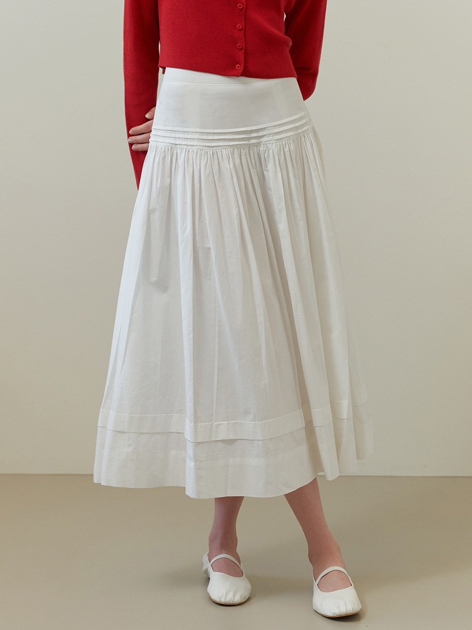 Powder pintuck skirt (white)