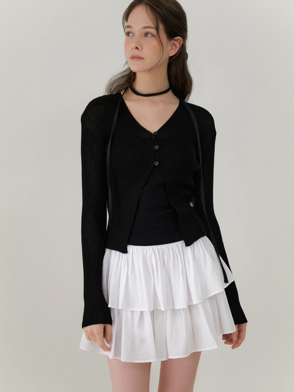 Linen 3 button cardigan (black)