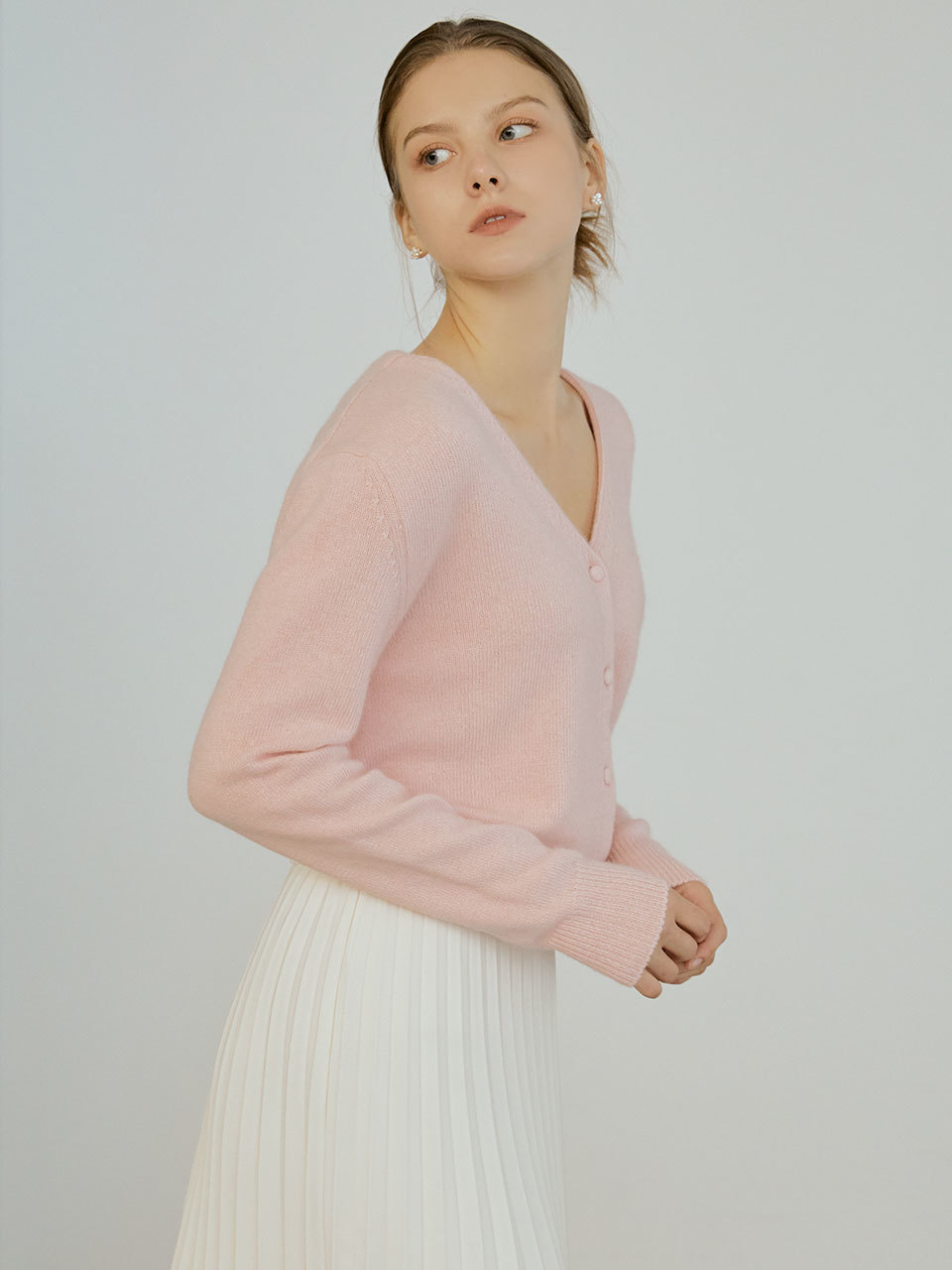 Simple fox knit cardigan (pink)