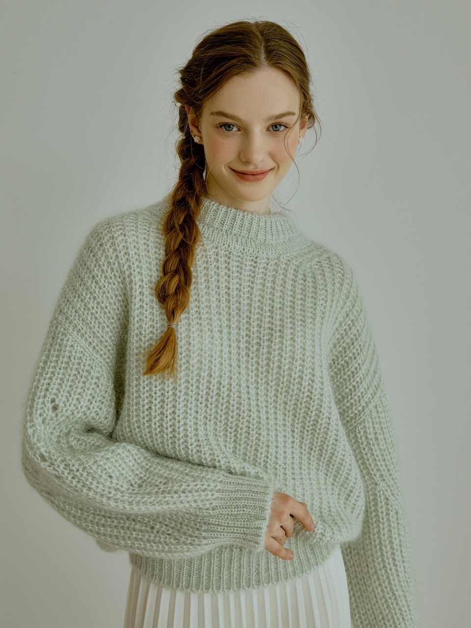 Ribbed mohair mix knit (mint)