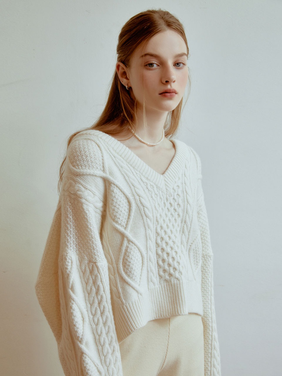 Cable crop wool knit (ivory)