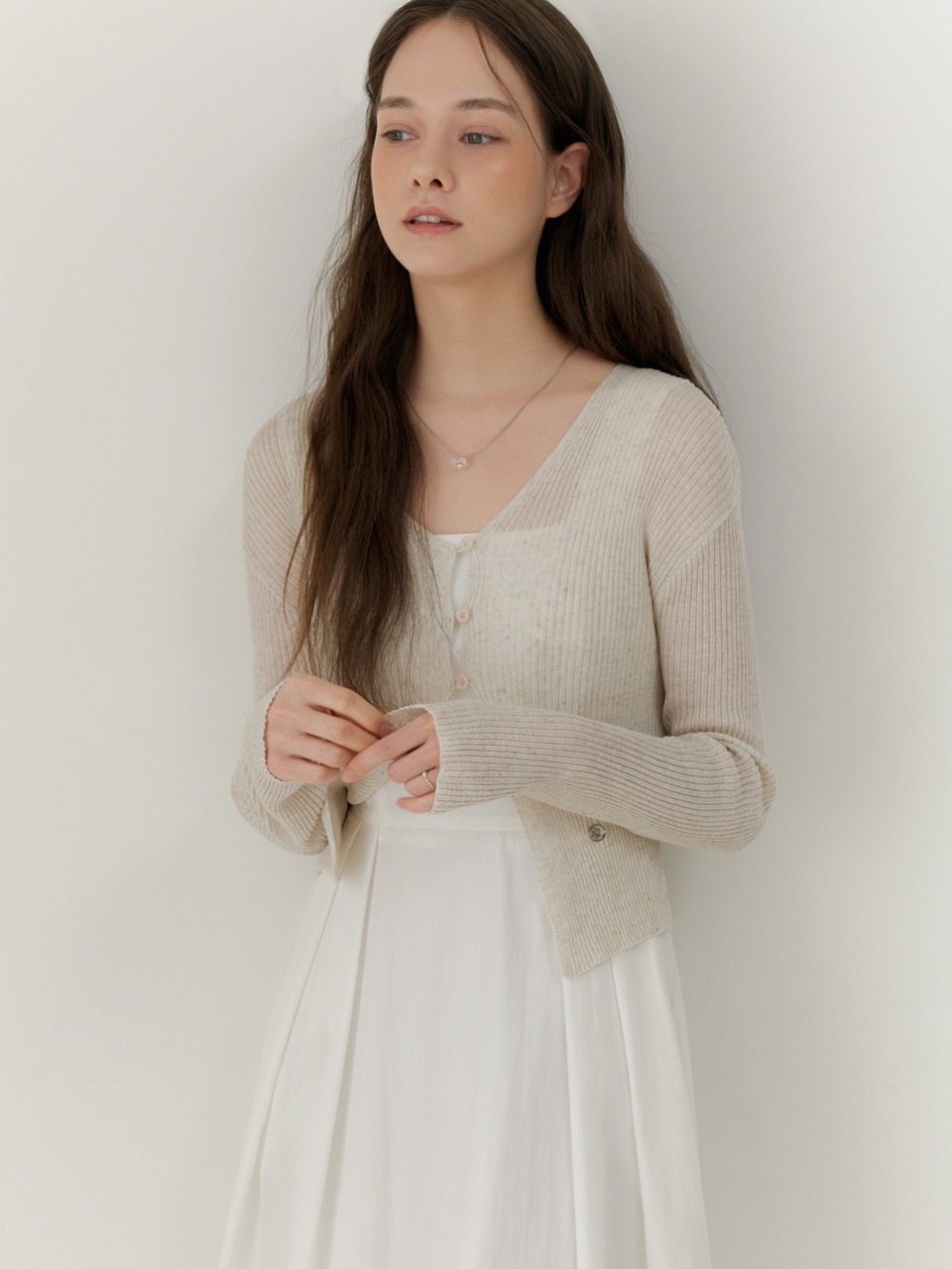 Linen 3 button cardigan (oat beige)