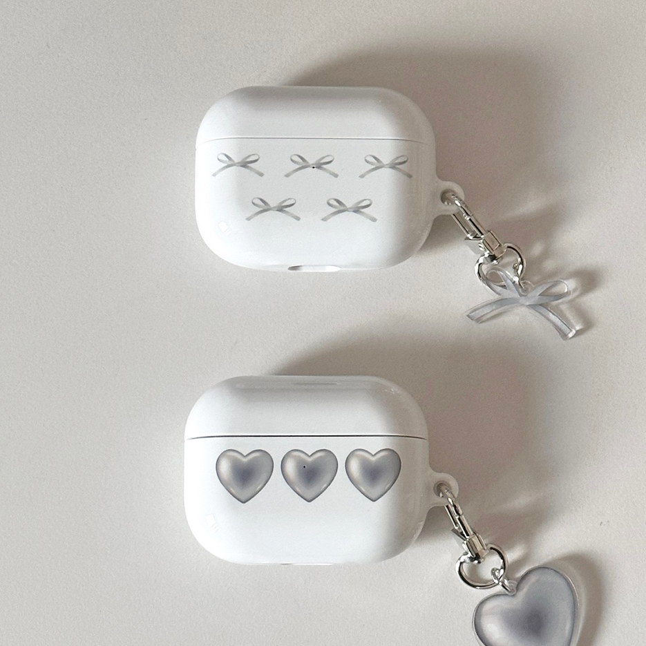 Silver heart ribbon air pods case (hard)