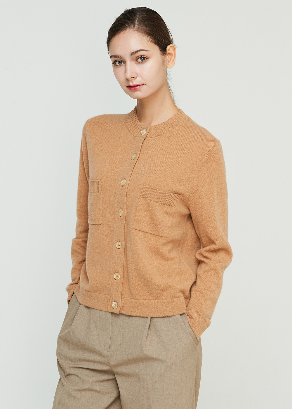 Round pocket cardigan (camel) 20%