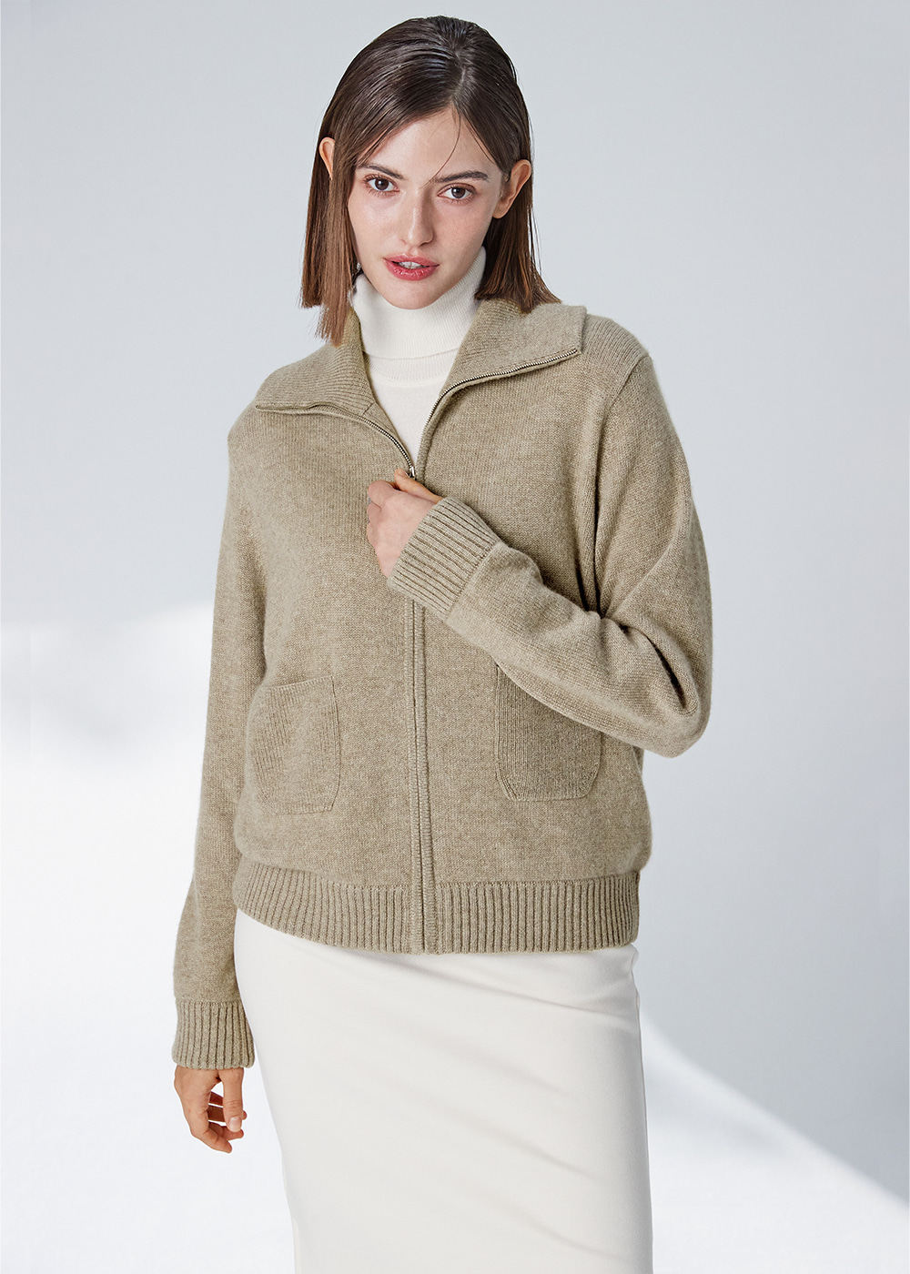 Collar Zip-up jacket  (cappuccino) 20%