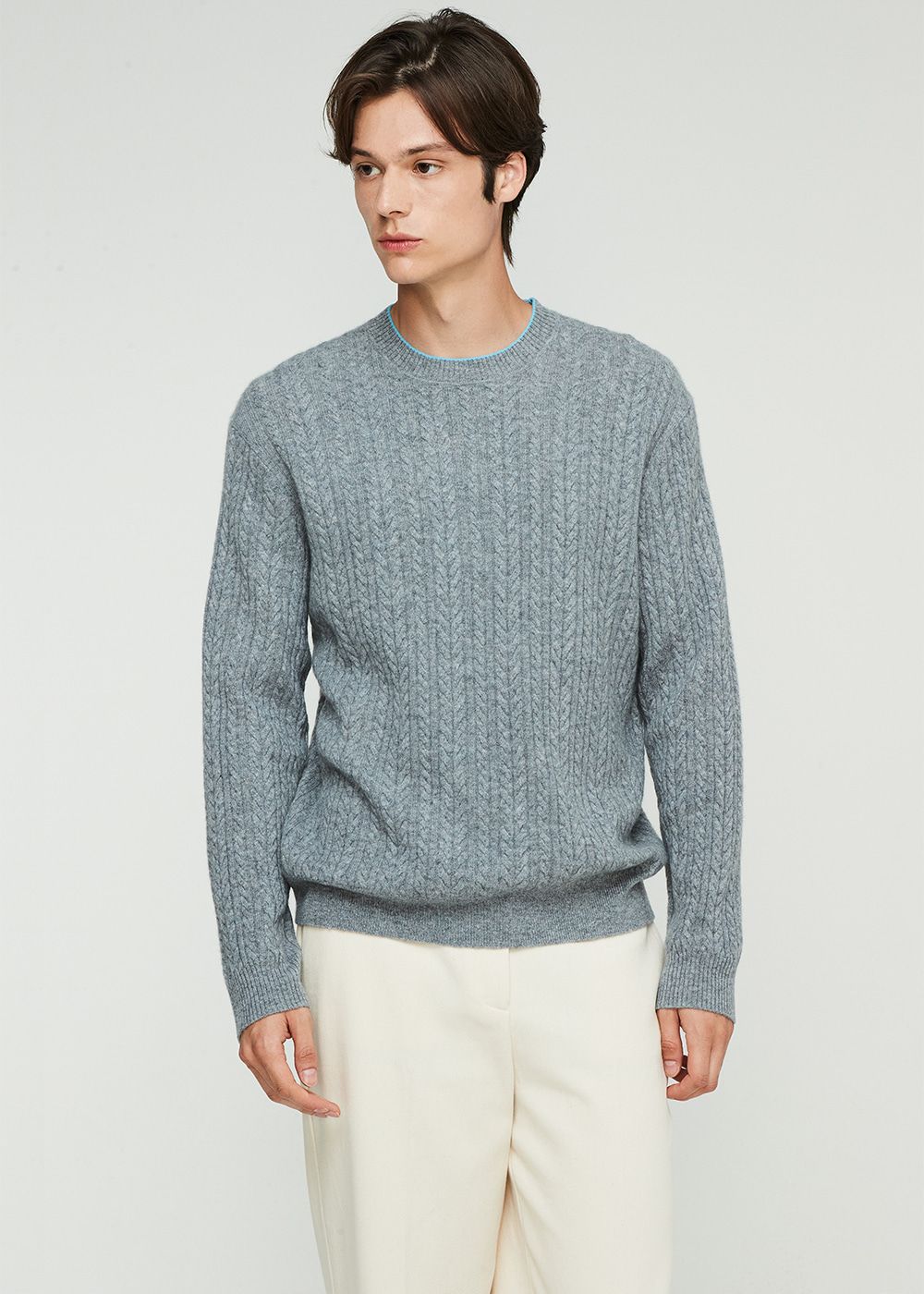 Cable crewneck pullover  (melange grey) 20%