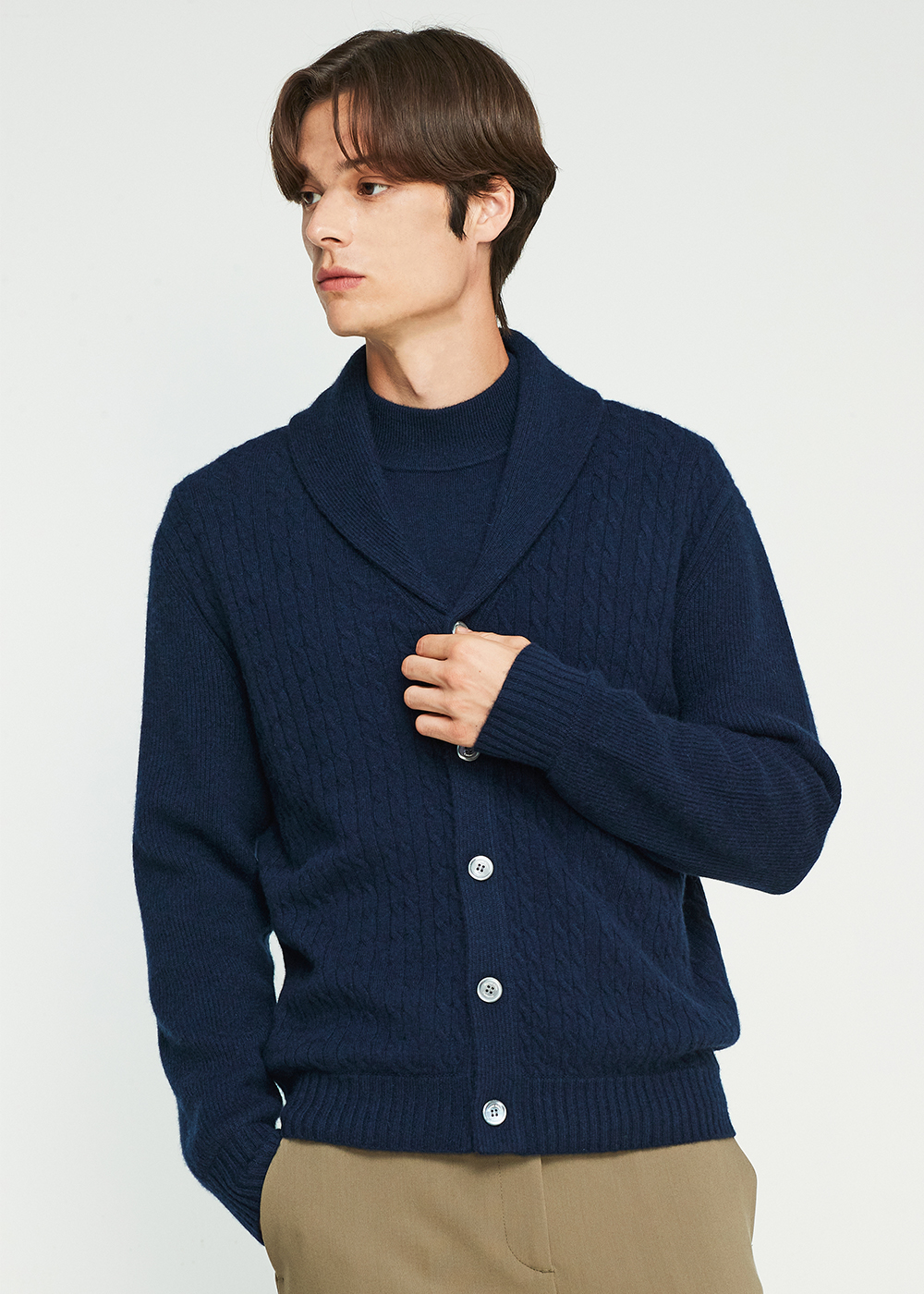 Cable shawl cardigan (navy) 20%