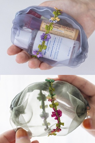 etoile 꽃 디자인 수공예 패션 시스루 파우치 / 3color