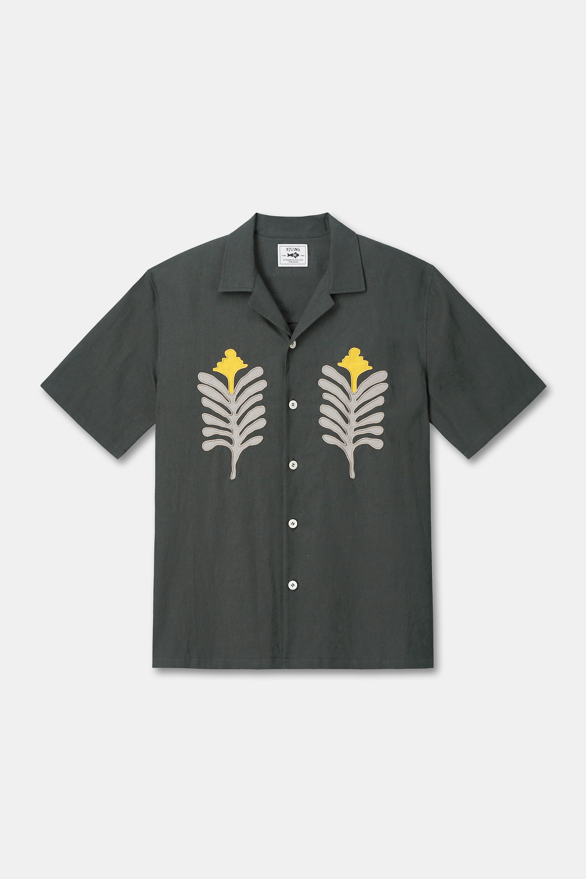 Tropical Flower open collar shirt - Dark grey