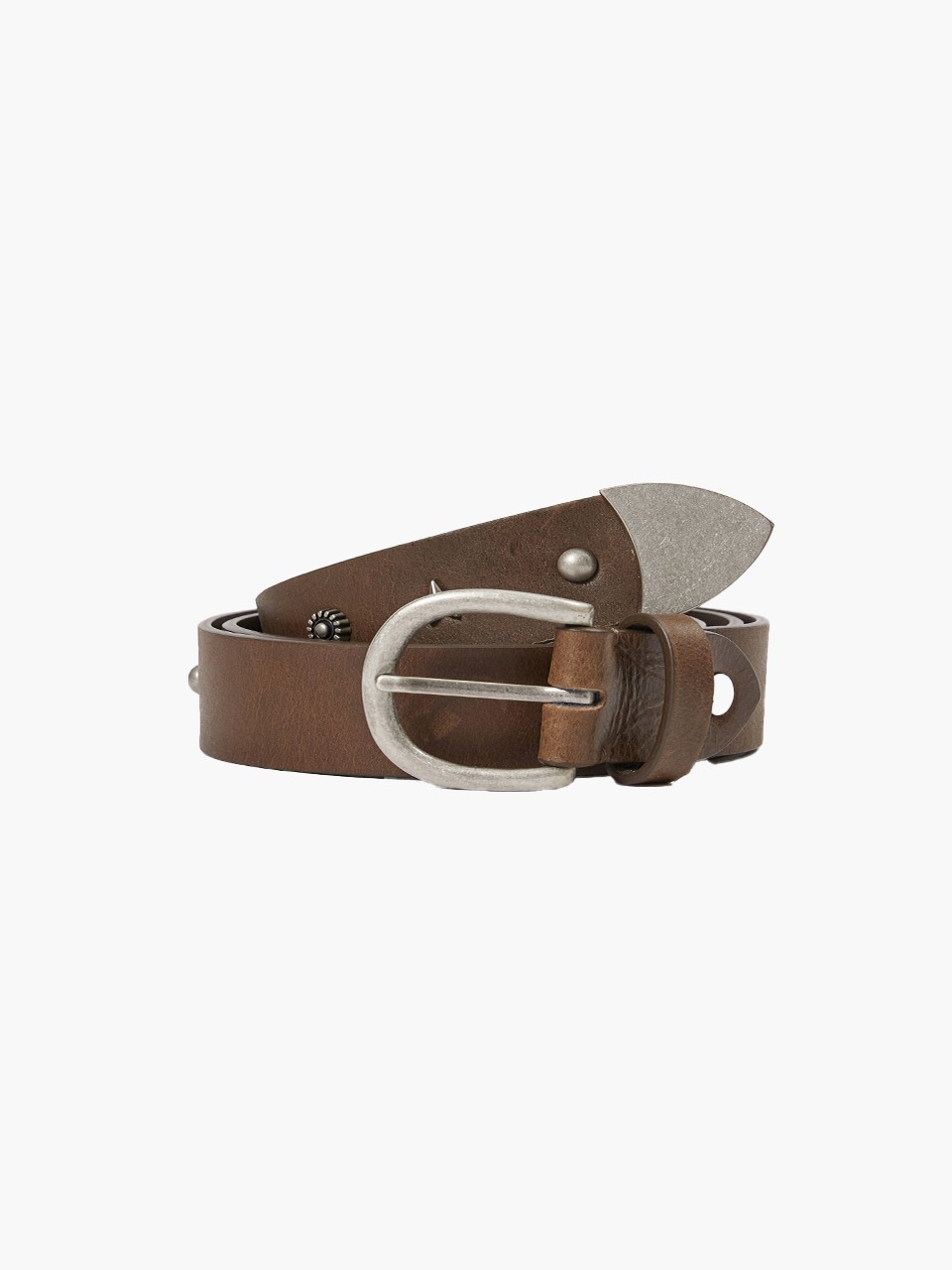 [Margesherwood ] / ☆ LEATHER STUD BELT/washed brown pull-up BELT - MARGESHERWOOD