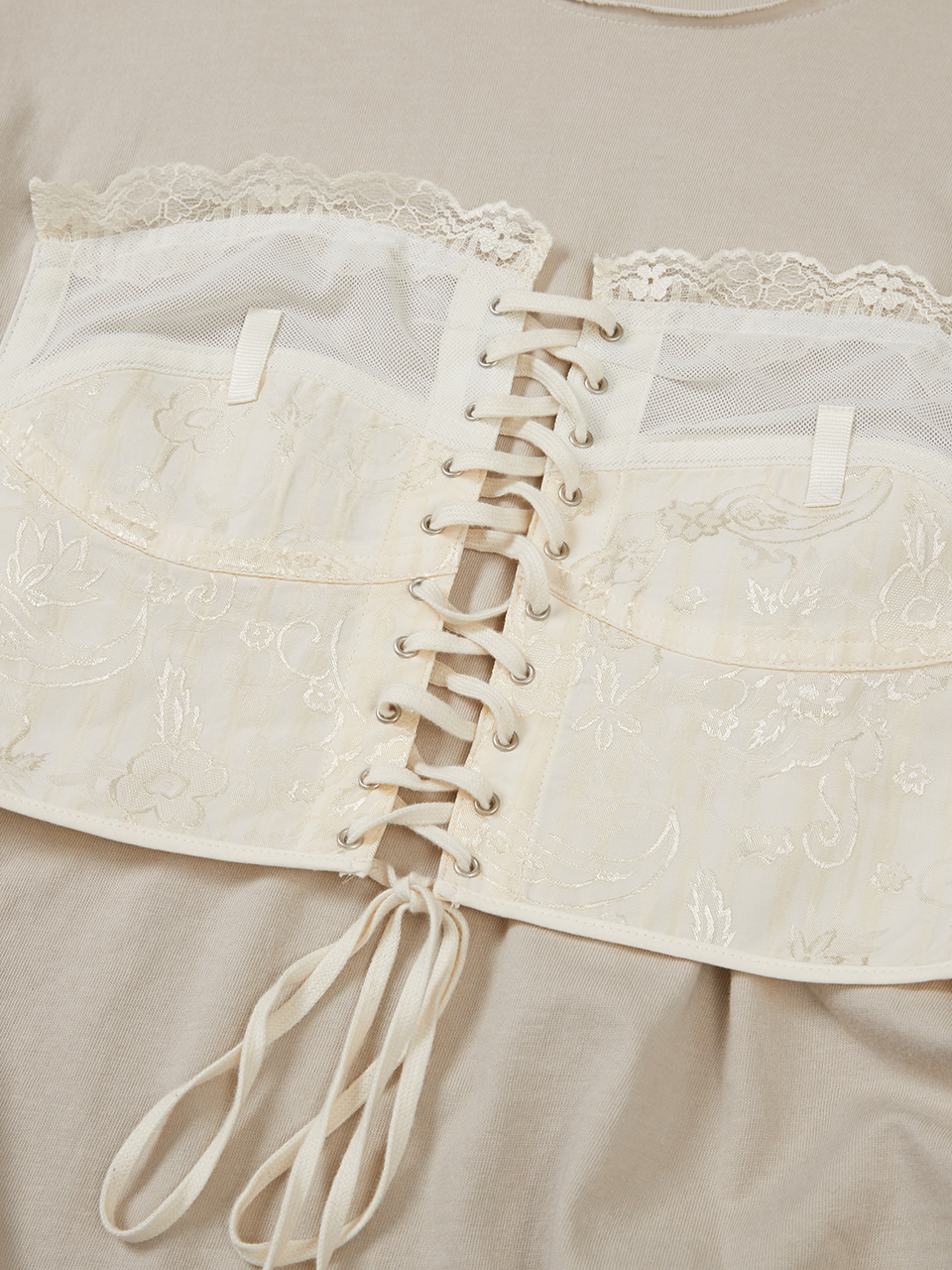 LACE-UP BUSTIER T-SHIRT_beige - MARGESHERWOOD